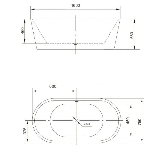 Акриловая ванна Art&Max ARTMAX AM-203-1600-750