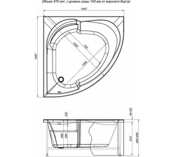 Ванна Aquanet BALI 150x150 на каркасе + панель 00310230