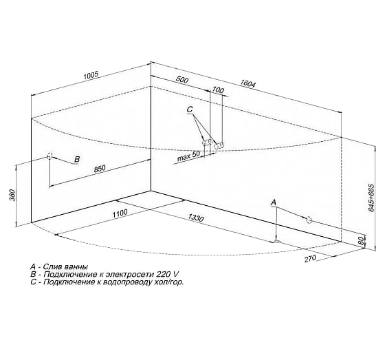 Ванна Aquanet JAMAICA 160x100 L на каркасе + панель 00310241