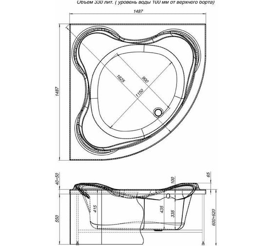 Ванна Aquanet ARONA 150x150 на каркасе + слив перелив 00176818