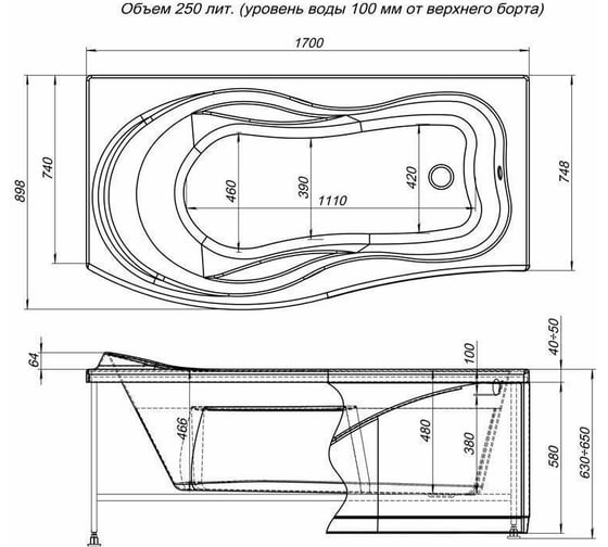 Ванна Aquanet BORNEO L 170x75x90 на каркасе + слив перелив 00164616
