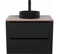 Комплект: тумба со столешницей для ванной uperwood Tanos_70 см, черная/бук светлый, с накладной раковиной Round, цвет черный 2910210417
