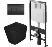 Комплект D&K подвесной безободковый унитаз DK Berlin DT1436025, 490х340х350 мм, сиденье микролифт, черное, инсталляция и кнопка DS1432502