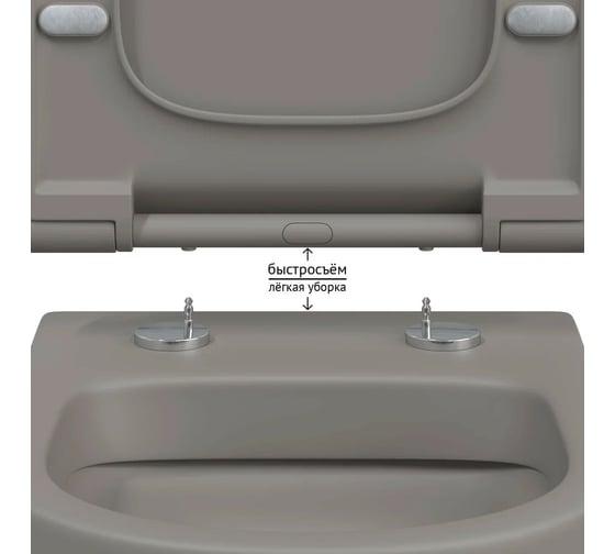 Подвесной унитаз Berges EGO XL матовый серый Rimless 54 см, сиденье EGO XL Slim SO матовый серый, микролифт, быстросъем 083216