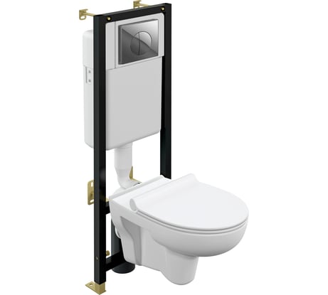 Комплект Cersanit унитаз NATURE CO DPL EO slim + инсталляция BLACK + кнопка LEON пластик хром глянцевый 64232