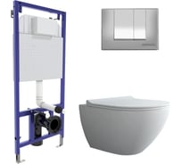 Комплект для монтажа подвесного унитаза Berges инсталляция NOVUM, кнопка S3 хром глянец, унитаз PUMA XL Rimless, сиденье дюропласт Toma Slim SO 043247
