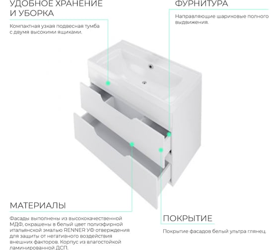 Подвесная тумба Toppus SATIN 60 с умывальником Fest, белый глянец 9811.004