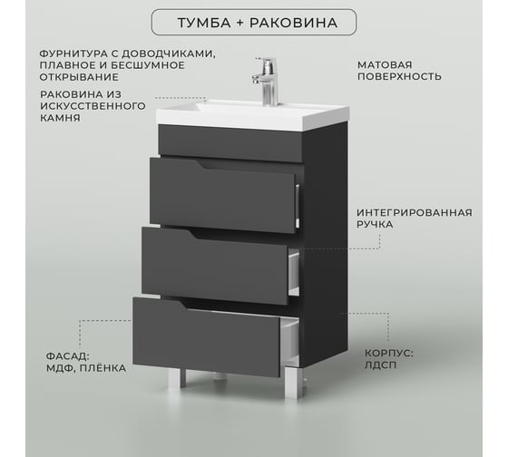Напольная тумба с раковиной ИТАНА Alexa 50 494x345x865 4657784353608