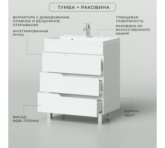 Напольная тумба с раковиной ИТАНА Alexa 70 699x448x860 4657784353752