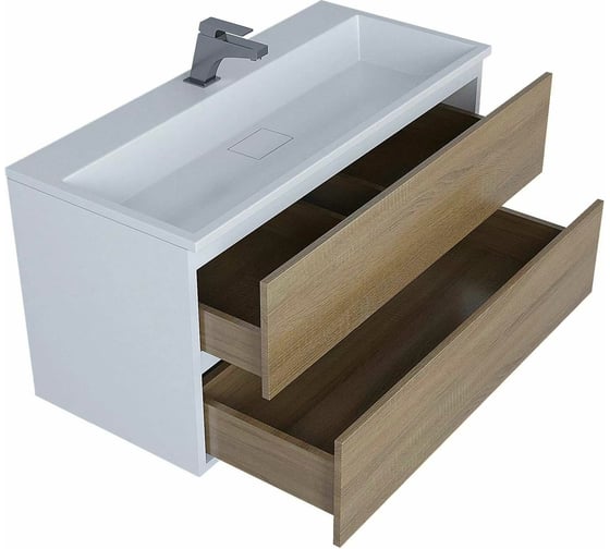 Тумба с раковиной для ванной uperwood Barsa_100 см, раковина белая, подвесная тумба белая/дуб сонома 293020535