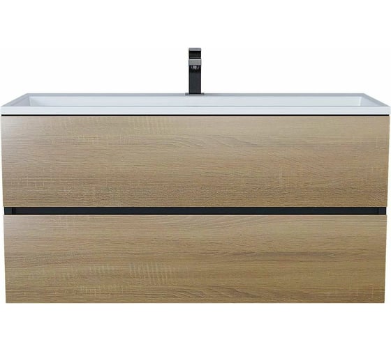 Тумба с раковиной для ванной uperwood Barsa_100 см, раковина белая, подвесная тумба черная/дуб сонома 293020544