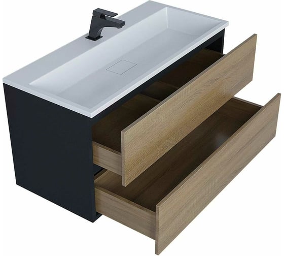 Тумба с раковиной для ванной uperwood Barsa_100 см, раковина белая, подвесная тумба черная/дуб сонома 293020544