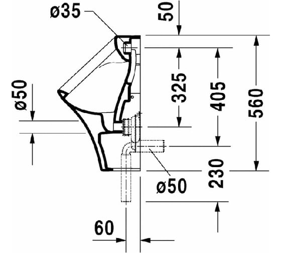 Писсуар Duravit DURASTYLE подача воды сверху, 300x340 мм 2805300000 00183502