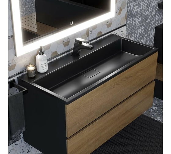Раковина для ванной uperwood Barsa_100 см, полувстраиваемая, прямоугольная, черная 293020538