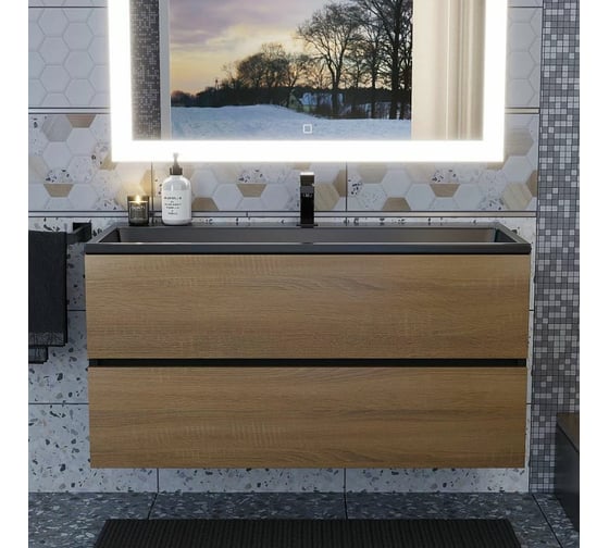 Раковина для ванной uperwood Barsa_100 см, полувстраиваемая, прямоугольная, черная 293020538