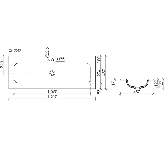 Накладной прямоугольный умывальник Ceramicanova Element 1210x457x137 мм CN7017
