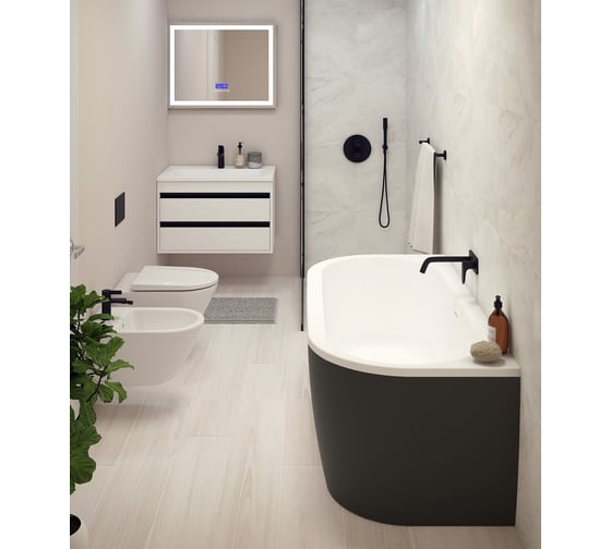Акриловая ванна Cezares SLIM WALL-180-80-60-NERO-SET