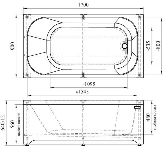 Акриловая ванна Радомир "ПРОВАНС 170x90", рама-подставка 1-01-0-0-1-187