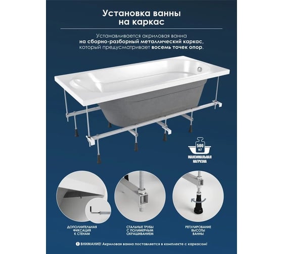 Акриловая ванна МетаКам Grace 1600х700мм 4650208863622