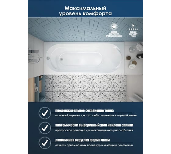Акриловая ванна МетаКам Grace 1600х700мм 4650208863622