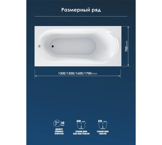 Акриловая ванна МетаКам Grace 1700х700мм 4620034058394
