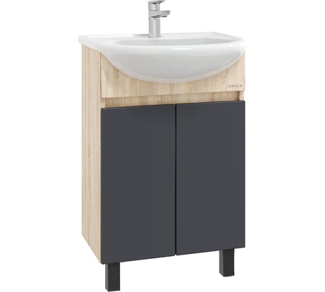 Тумба с раковиной Onika Милтон 60 напольная, серая/дуб сонома 106147