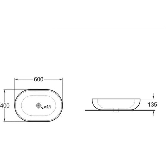 Керамическая раковина VINCE A600x400x135, накладная, цвет белый VBS-113