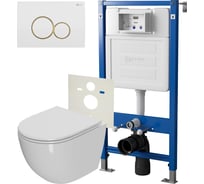 Сет система инсталляции Point клавиша смыва цвет белая/золото и подвесной унитаз PN48052WG