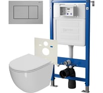 Сет система инсталляции Point клавиша смыва цвет нержавеющая сталь, сталь брашированная и подвесной унитаз PN48063SB