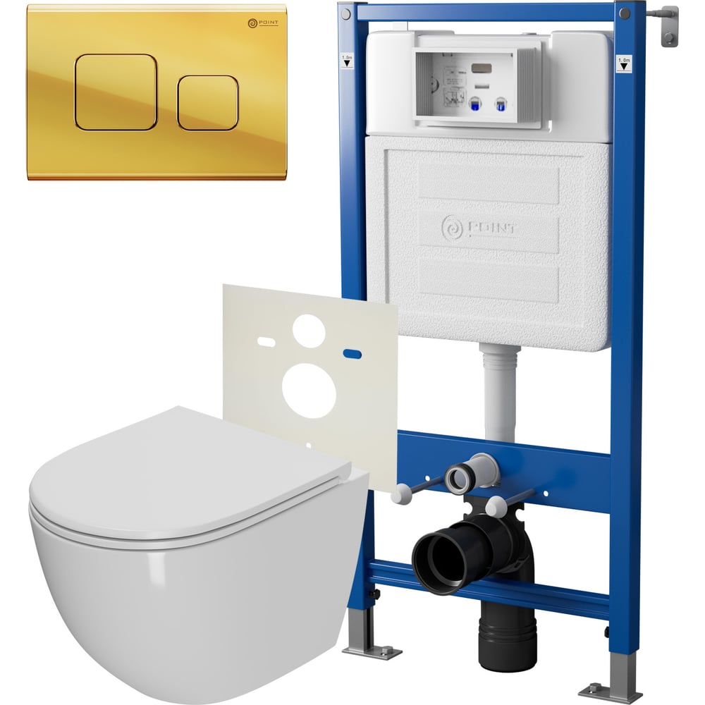 Сет система инсталляции Point клавиша смыва цвет золото и подвесной ...