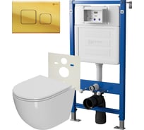 Сет система инсталляции Point клавиша смыва цвет золото и подвесной унитаз PN48060G