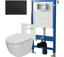 Сет система инсталляции Point клавиша смыва цвет черная матовая и подвесной унитаз PN48055BM