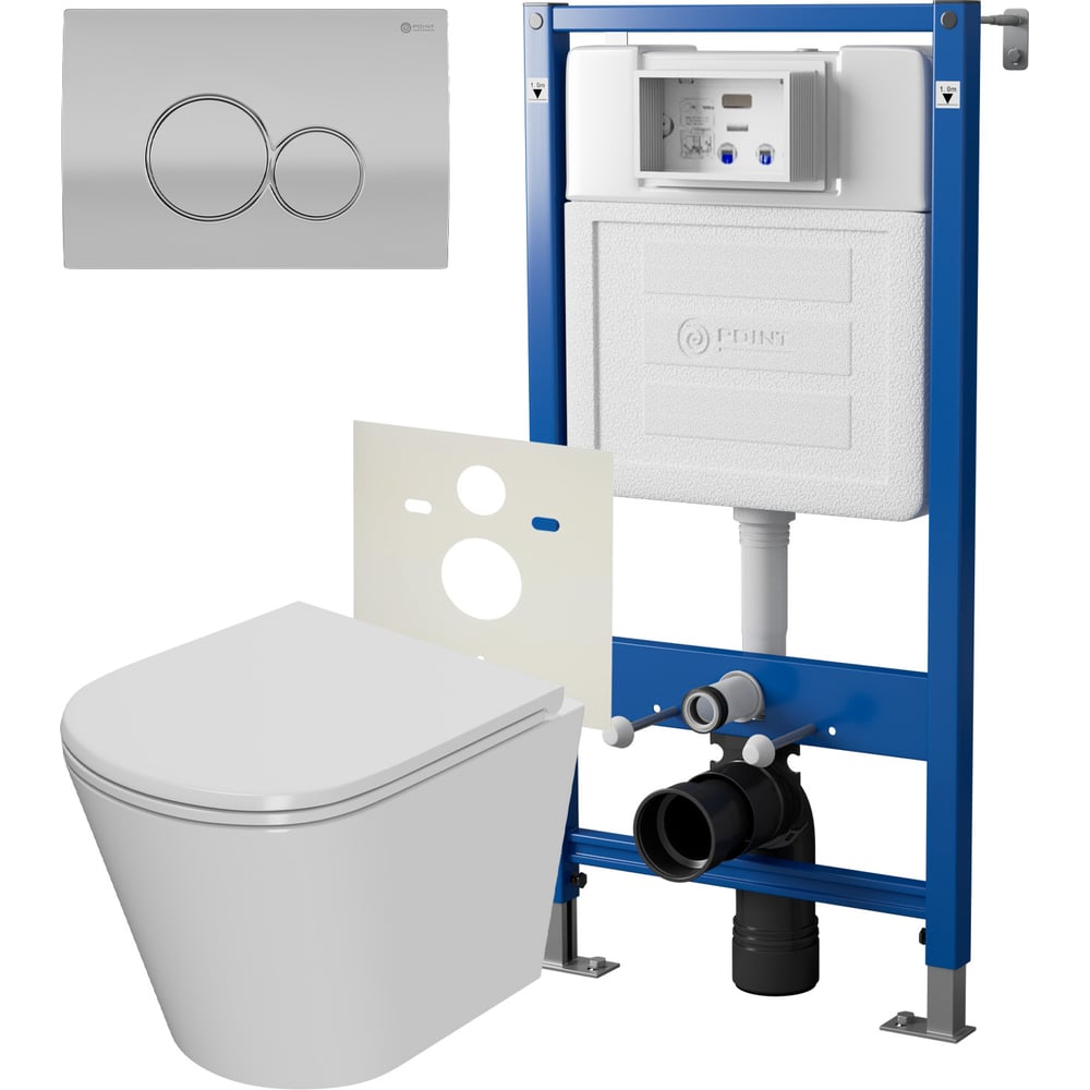 Сет система инсталляции Point клавиша смыва цвет сатин/хром и подвесной ...