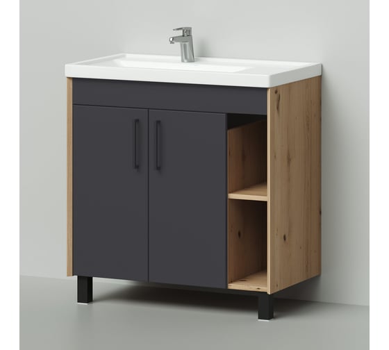Тумба с раковиной IKA Lite 80 напольная, 815x455x840 Графит 4657792951919