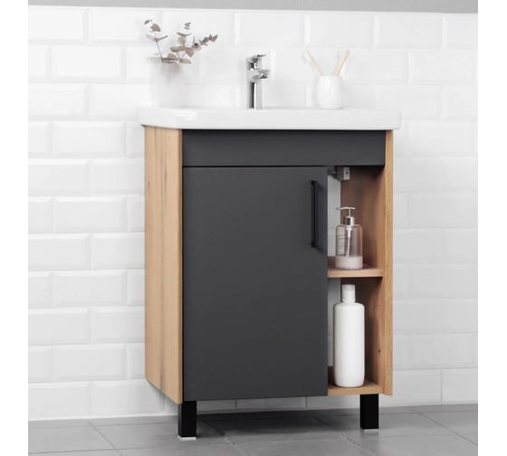 Тумба с раковиной IKA Lite 60 напольная, 610x407x840 Графит 4657792951858