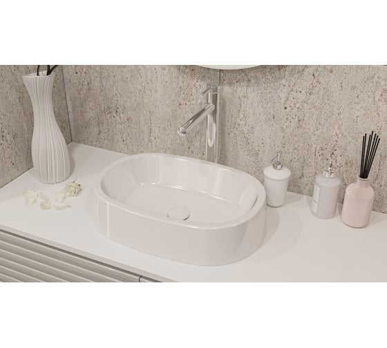 Умывальник WHITECROSS Obsidian A 50x35 см, белый глянец, искусственный камень 0733.050035.100