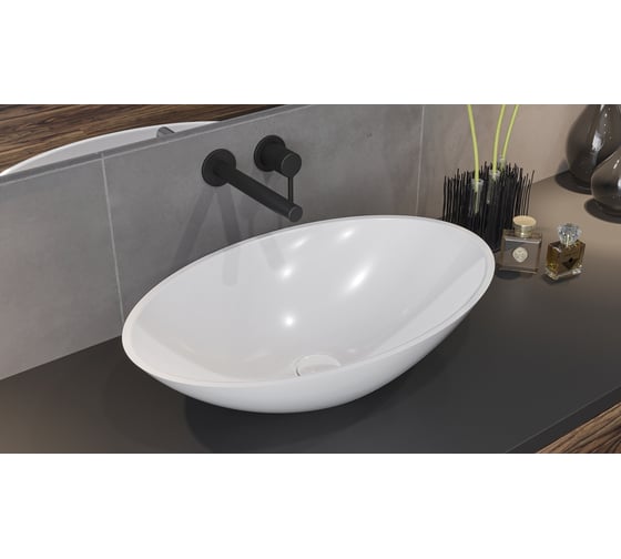 Умывальник WHITECROSS Aquamarine 56x35 см, белый глянец, искусственный камень 0715.056035.100