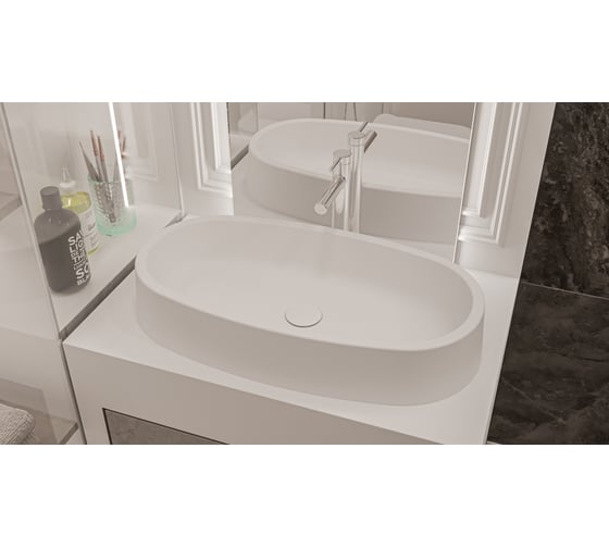 Умывальник WHITECROSS Obsidian C 65x35 см, белый матовый, искусственный камень 0735.065035.200