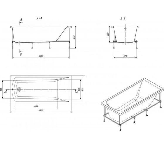 Акриловая прямоугольная ванна Santek Фиджи 180x80 белая 1.wh50.1.706 00000093440