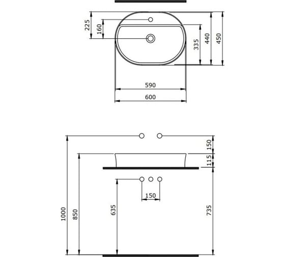 Накладная раковина Berges Ego sl овал, 60x45 см, с отверстием под смеситель 182016
