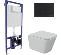 Комплект для монтажа подвесного унитаза Berges: инсталляция novum525, кнопка l5 черная soft touch, унитаз floe s rimless, сиденье дюропласт floe s slim so, микролифт, быстросъем 043243