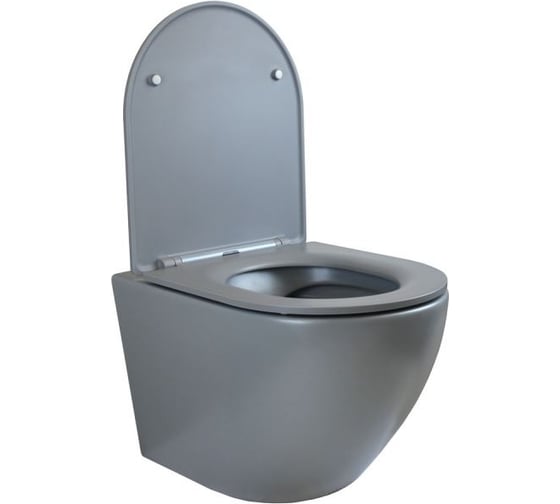 Подвесной унитаз BRONZE DE LUXE SCANDI безободковый, цвет матовый серый, 490x365x370мм (в комплекте с крышкой) 3006-GM