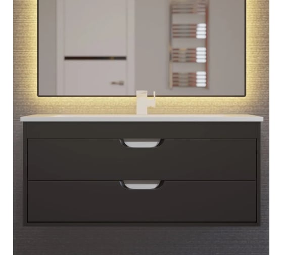 Тумба с раковиной для ванной Uperwood Modul_100 см, подвесная, матовая, черная 393020553