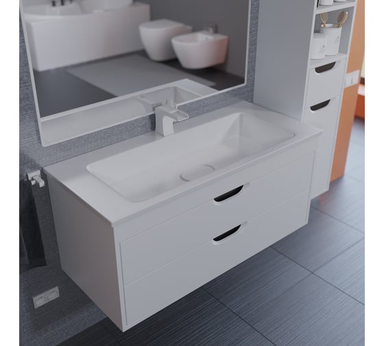 Тумба с раковиной для ванной Uperwood Modul_100 см, подвесная, матовая, белая/графит 393020562
