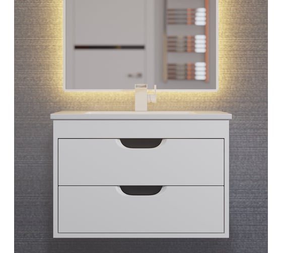 Тумба с раковиной для ванной Uperwood Modul_65 см, подвесная, матовая, белая/графит 3930205581