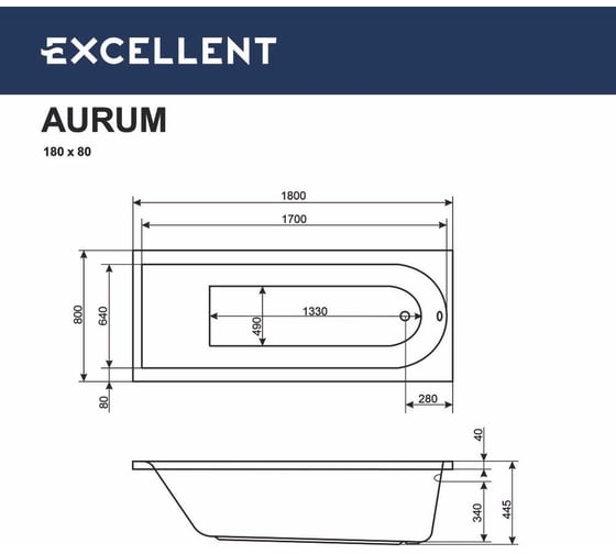 Ванна EXCELLENT ACTIMA Aurum 180x80 на каркасе WAAC.AUR18WH