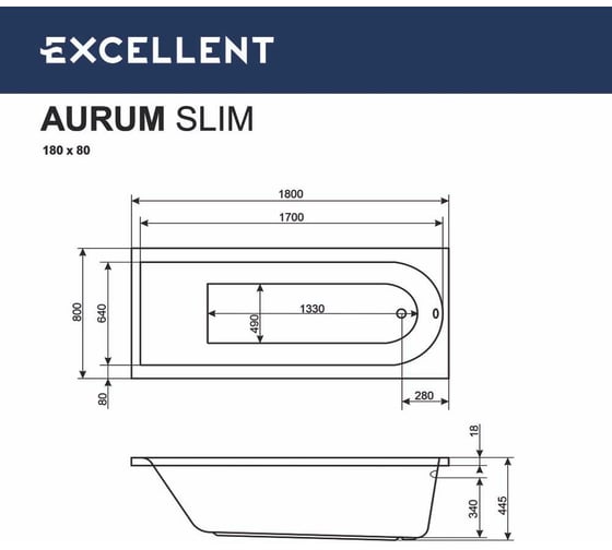 Ванна EXCELLENT ACTIMA Aurum Slim 180x80 "LUX" (хром) WAAC.AUR18S.LUX.CR