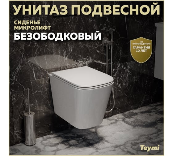 Подвесной унитаз Teymi Helmi S безободковый, сиденье микролифт T40302 ЦБ-00260331