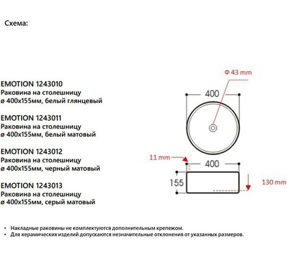 Раковина AVIMANO Emotion круглая, белый глянец 1243010