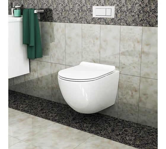 Подвесной унитаз Teymi Lina H безободковый c сиденьем HARO Kano микролифт T40101HARO ЦБ-00260105